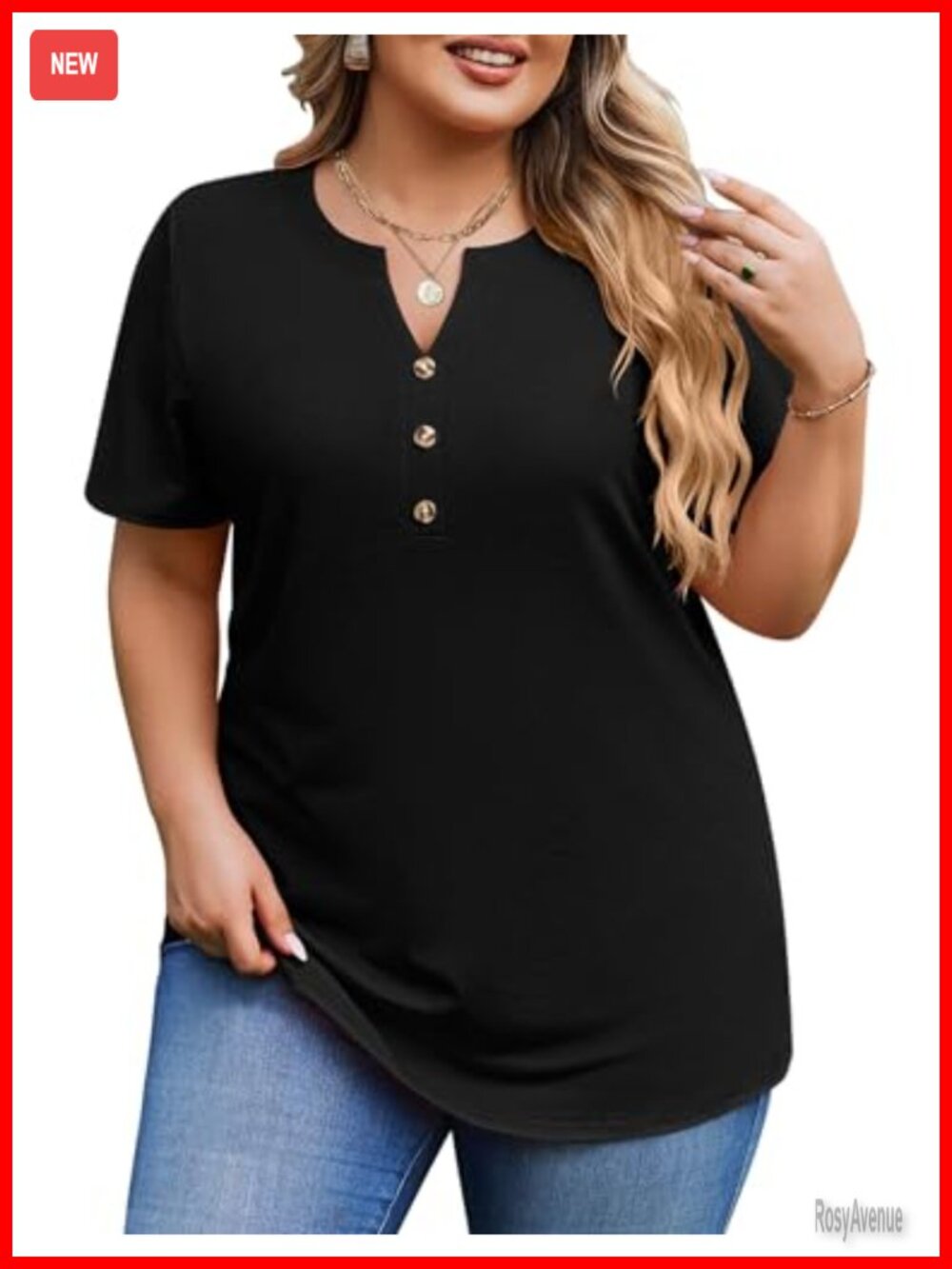 Womens Plus Size V Neck Button Down Tunic Top Short Sleeve Blouse